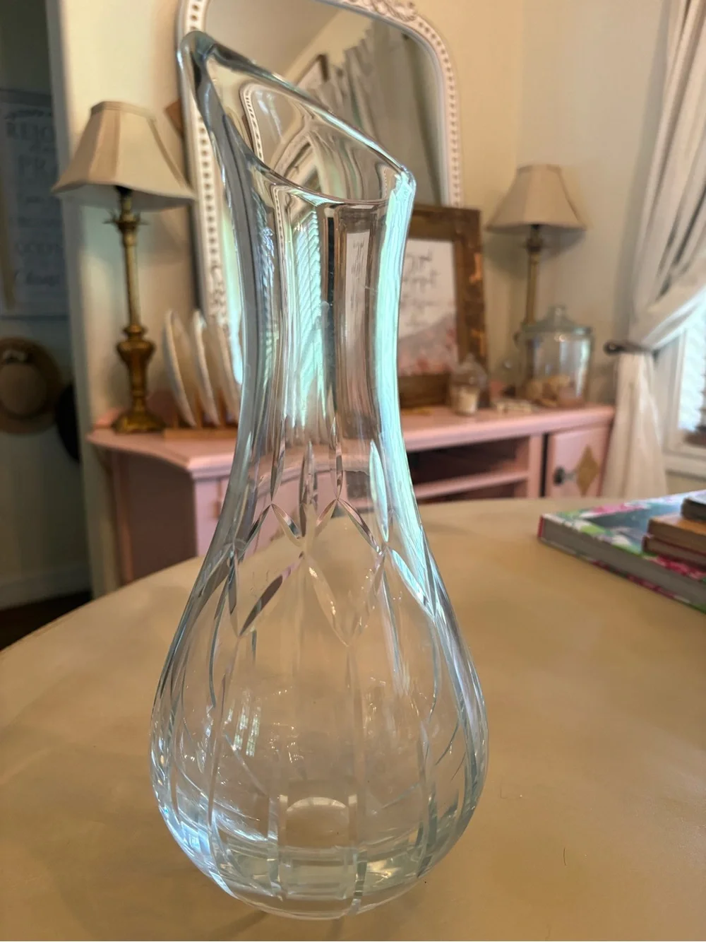 Clear Glass Carafe with Diamond-Cut Accent